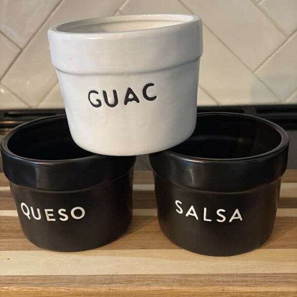 Guac Queso Salsa Dip Bowls Set of 3 Taco Bar Serving Dishes Rae Dunn Style - Picture 4 of 5